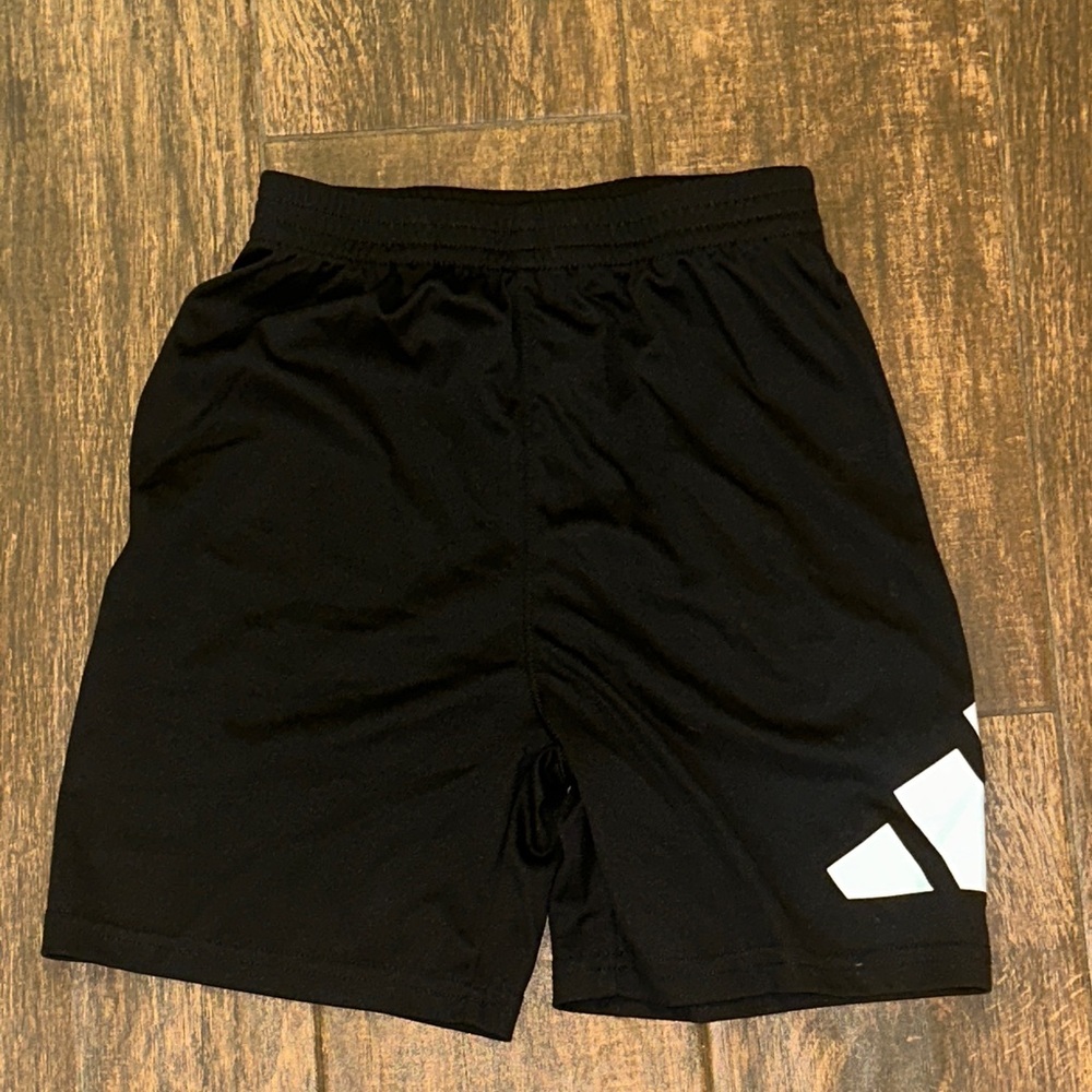 adidas Boys Black Athletic Shorts Size 6 White Logo Activewear